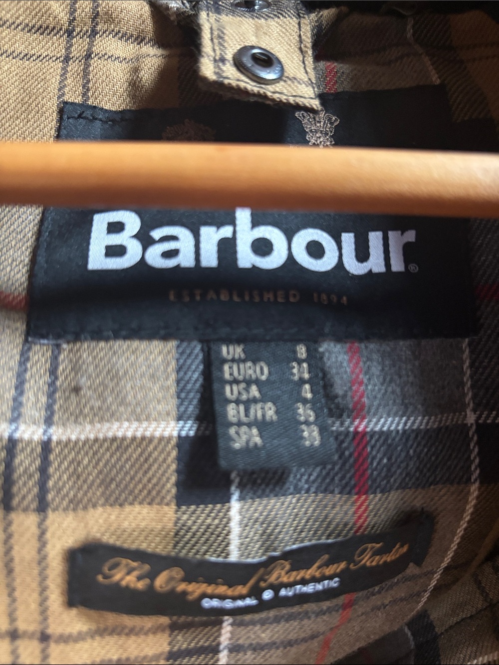 Barbour Navy Hooded Wax Jacket with Tartan Trim - Picture 7 of 7